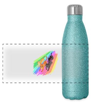 Feuerstern Firestar Katzen Regenbogen Warrior Cats - Panorama Glitzer Isolierflasche 500 ml - Blau Glitzer - Vorne