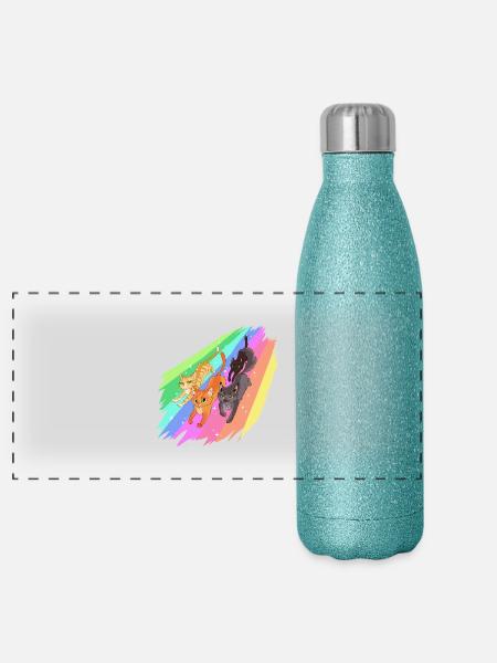 Feuerstern Firestar Katzen Regenbogen Warrior Cats - Panorama Glitzer Isolierflasche 500 ml - Blau Glitzer - Vorne