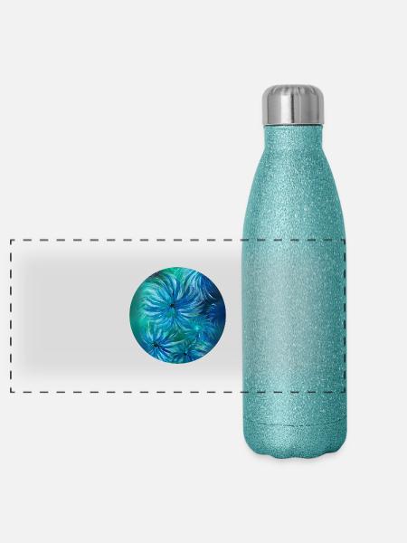 Sommerfarben- handgemalt von Martina Eßer - Panorama Glitzer Isolierflasche 500 ml - Blau Glitzer - Vorne