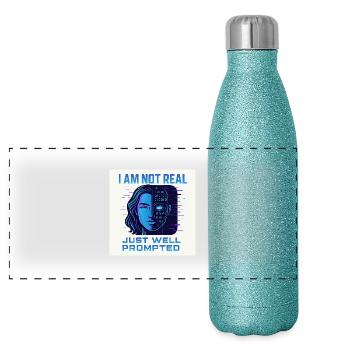 Half human, half digital - Panoramic Glitter Thermal Bottle 500 ml - blue glitter - Front