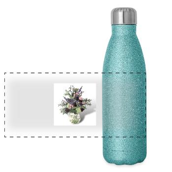 Stillleben in Öl Blumenstrauß Blumenvase Vintage - Panorama Glitzer Isolierflasche 500 ml - Blau Glitzer - Vorne