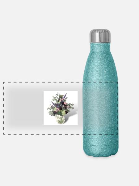 Still Life in Oil Bouquet Flower Vase Vintage - Panoramic Glitter Thermal Bottle 500 ml - blue glitter - Front