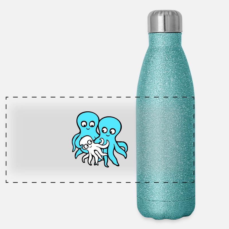 Pieuvre Maman Papa Enfant Bébé Mère Père Famille Gourde isotherme panoramique pailletée 500 ml