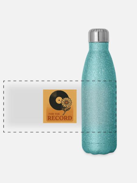 Disque RétroVinyle Vintage - Gourde isotherme panoramique pailletée 500 ml - paillettes bleues - Devant