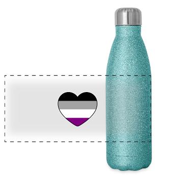 Herz in den Farben der asexuellen Flagge - Panorama Glitzer Isolierflasche 500 ml - Blau Glitzer - Vorne