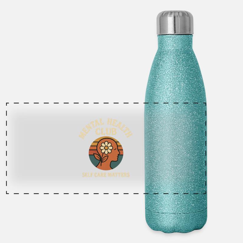 Club de santé mentale – Conception rétro de soins personnels - Gourde isotherme panoramique pailletée 500 ml - paillettes bleues