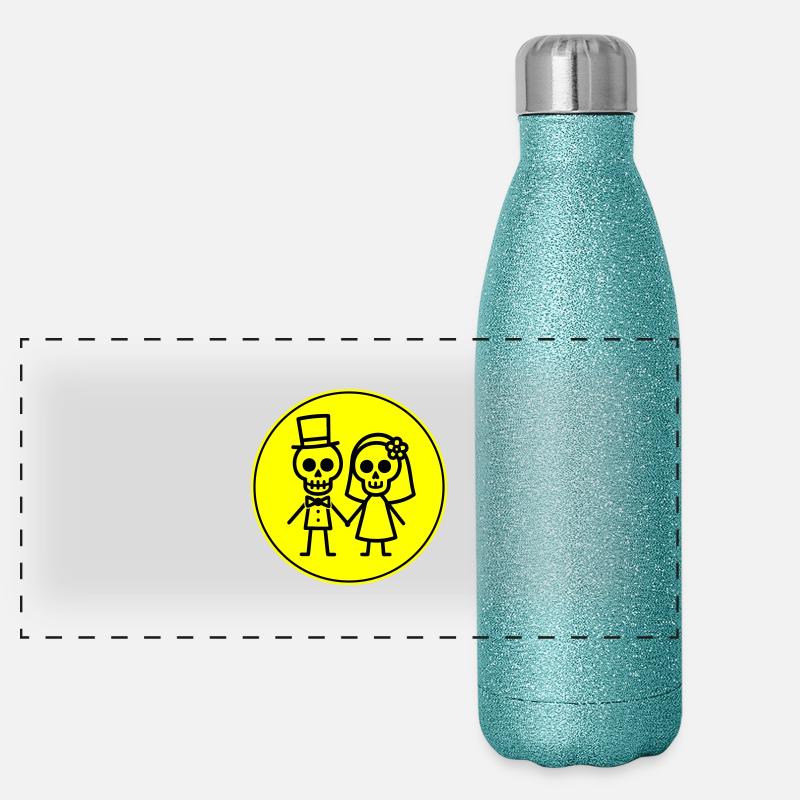 Mariage squelette drôle couple Gourde isotherme panoramique pailletée 500 ml