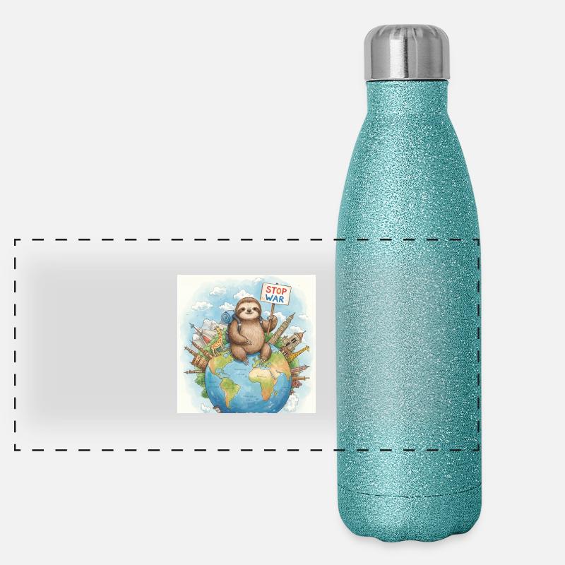 Faultier Wanderer Stoppt den Krieg Panorama Glitzer Isolierflasche 500 ml