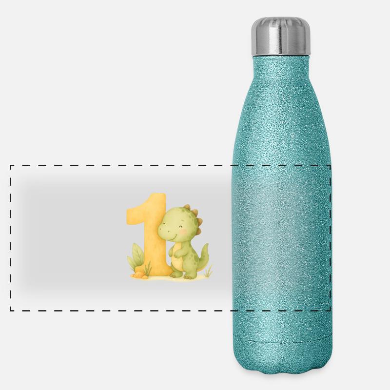 dino birthday / Geburtstag Panorama Glitzer Isolierflasche 500 ml
