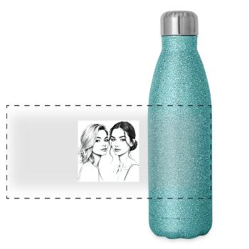 Elegante Frauenportraits in Schwarz-Weiß - Panorama Glitzer Isolierflasche 500 ml - Blau Glitzer - Vorne