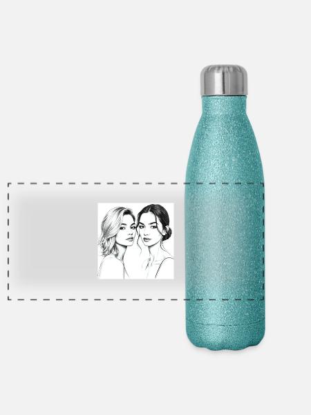 Elegante Frauenportraits in Schwarz-Weiß - Panorama Glitzer Isolierflasche 500 ml - Blau Glitzer - Vorne
