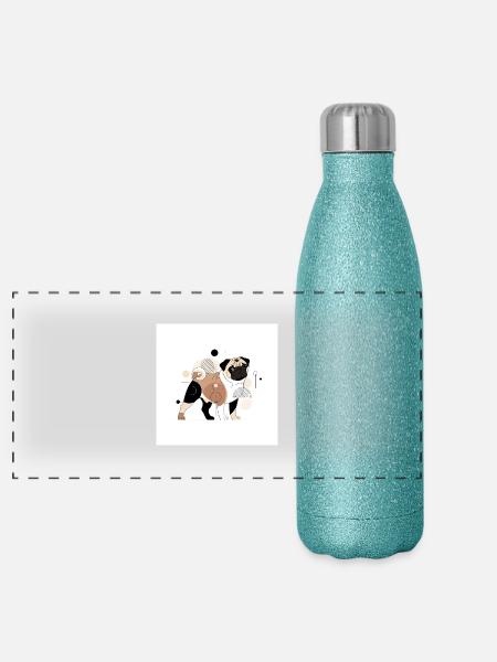 Mops - Panorama Glitzer Isolierflasche 500 ml - Blau Glitzer - Vorne