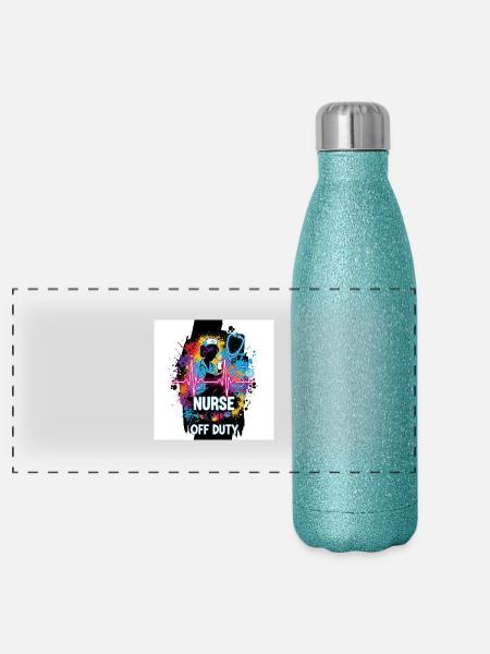 🩺 Infirmière en congé – Chemise drôle - Gourde isotherme panoramique pailletée 500 ml - paillettes bleues - Devant