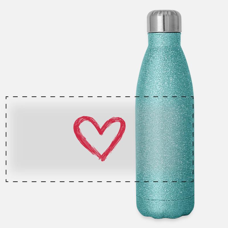 Süßes Rotes Herz Panorama Glitzer Isolierflasche 500 ml
