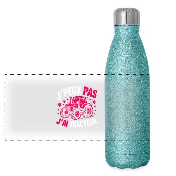 I can't, I have tractor–Proud to be a farmer - Panoramic Glitter Thermal Bottle 500 ml - blue glitter - Front