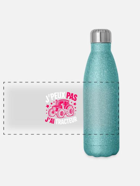I can't, I have tractor–Proud to be a farmer - Panoramic Glitter Thermal Bottle 500 ml - blue glitter - Front