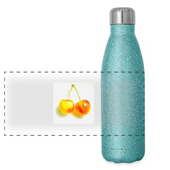 Kirsche - Panorama Glitzer Isolierflasche 500 ml - Blau Glitzer - Vorne