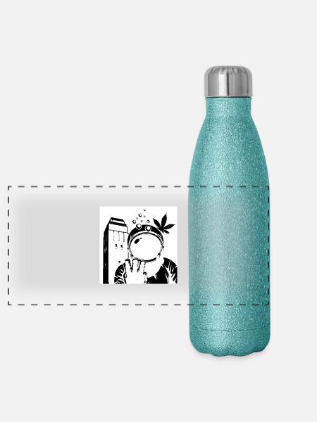 Astrohort Schwarz/Weis Invers - Panorama Glitzer Isolierflasche 500 ml - Blau Glitzer - Vorne