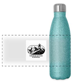 Road Cycling. Fueled by altitude & espresso. - Panoramic Glitter Thermal Bottle 500 ml - blue glitter - Front