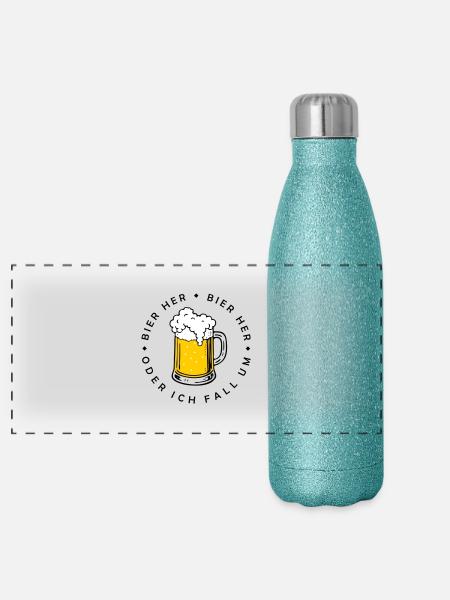 Bees here - Oder ich fall um! - Panoramic Glitter Thermal Bottle 500 ml - blue glitter - Front