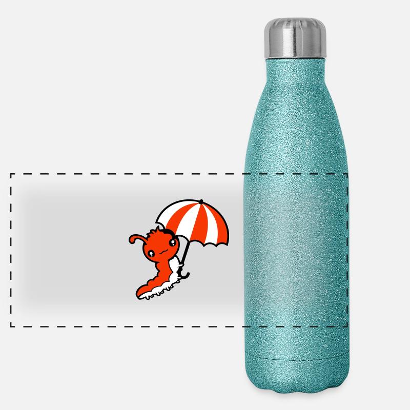 Fliegende Raupe Regenschirm Himmel Windig Urlaub Panorama Glitzer Isolierflasche 500 ml