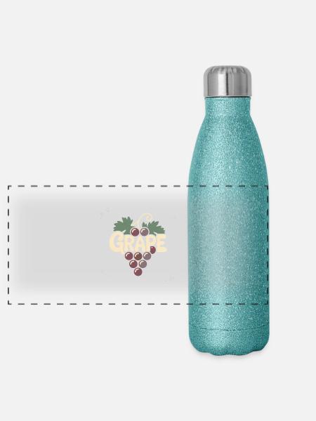 Traubenrebe - Lustiges Vintage Cartoon Design - Panorama Glitzer Isolierflasche 500 ml - Blau Glitzer - Vorne
