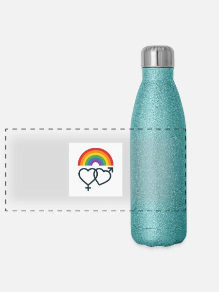 #LGBTQLove #PrideHearts #RegenbogenLiebe #Freigest - Panoramic Glitter Thermal Bottle 500 ml - blue glitter - Front