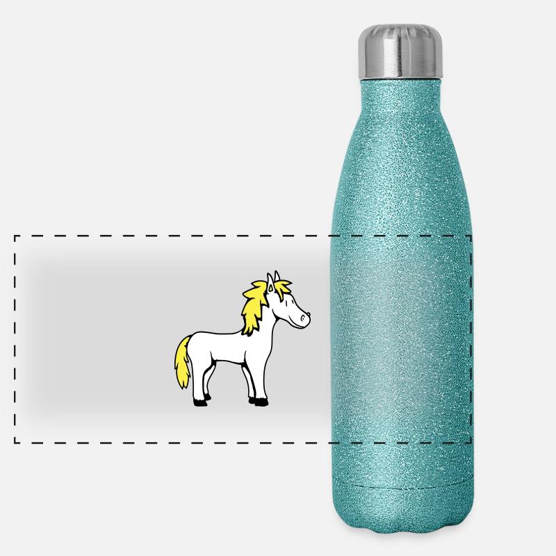 Pferd Süß Pony Fohlen Pferdemädchen Niedlich Comic Panorama Glitzer Isolierflasche 500 ml