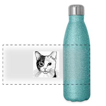 Der Name meiner Katze ist David - Panorama Glitzer Isolierflasche 500 ml - Blau Glitzer - Vorne