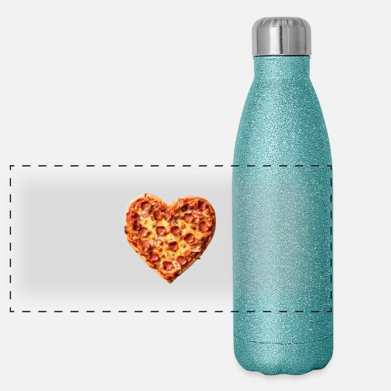 Heart Pepperoni Pizza Pattern Panoramic Glitter Thermal Bottle 500 ml