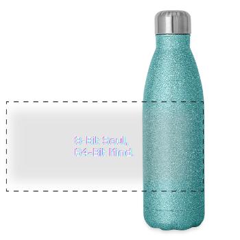 8 Bit Soul, 64 bit heart - Panoramic Glitter Thermal Bottle 500 ml - blue glitter - Front