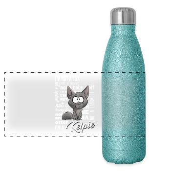 je Suis Kelpie Fawn - blanc EN - Gourde isotherme panoramique pailletée 500 ml - paillettes bleues - Devant