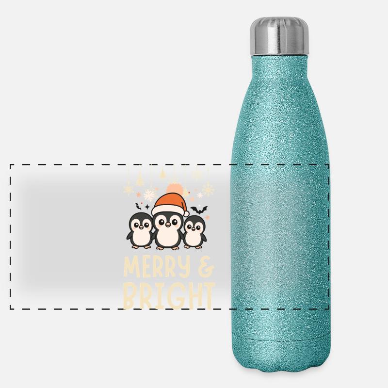 Cute and Bright Penguin Pattern Panoramic Glitter Thermal Bottle 500 ml