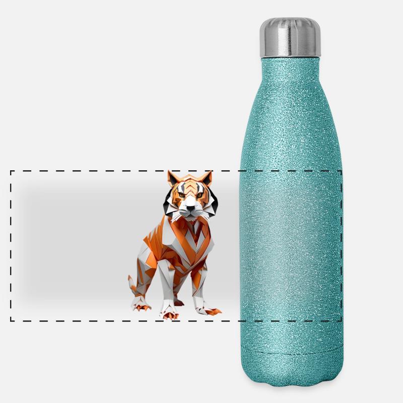 Geometrischer Low-Poly Tiger Panorama Glitzer Isolierflasche 500 ml