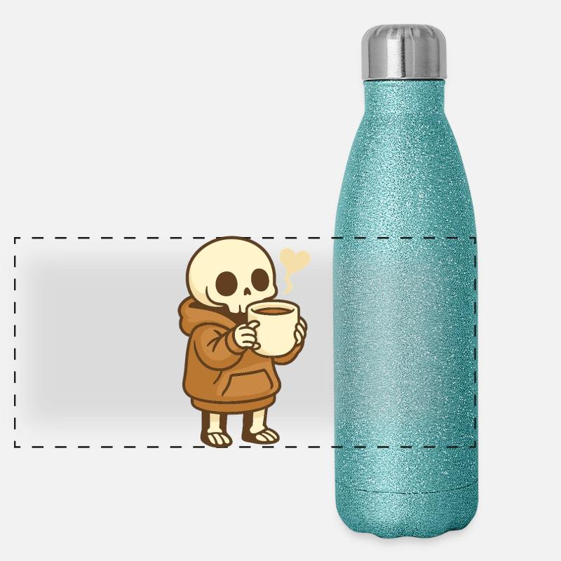 Cozy Kaffee Skelett – Kawaii Cute Panorama Glitzer Isolierflasche 500 ml