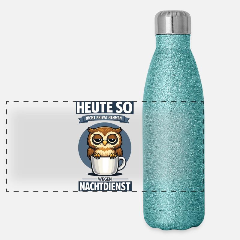 Heute so nicht Nachtdienst Eule Kaffee Spruch Panorama Glitzer Isolierflasche 500 ml