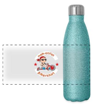 mein erstes Bikershirt - RAHMENLOS Baby - Panorama Glitzer Isolierflasche 500 ml - Blau Glitzer - Vorne