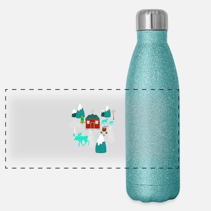 Weihnachten Elch I Geschenk Winterstimmung Panorama Glitzer Isolierflasche 500 ml