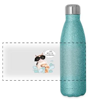 Cat - summer - vacation - sun - cannonball - DD - Panoramic Glitter Thermal Bottle 500 ml - blue glitter - Front