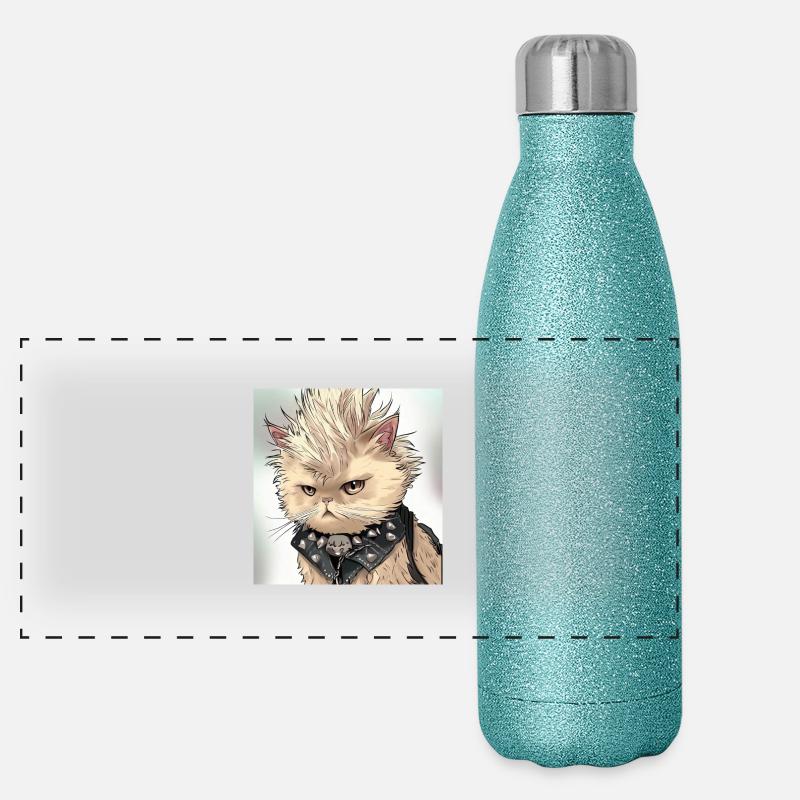 Chat persan Negan en tant que punk dans l’art de l’anime Gourde isotherme panoramique pailletée 500 ml