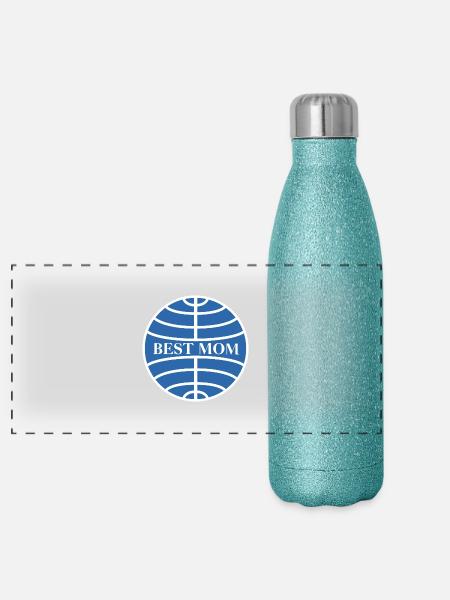 Best mom - Panorama Glitzer Isolierflasche 500 ml - Blau Glitzer - Vorne
