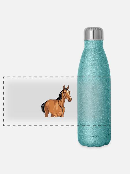 Porträt eines braunen Pferdes - Panorama Glitzer Isolierflasche 500 ml - Blau Glitzer - Vorne