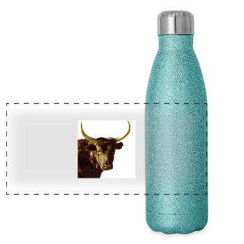 taureau de camargue - Gourde isotherme panoramique pailletée 500 ml - paillettes bleues - Devant