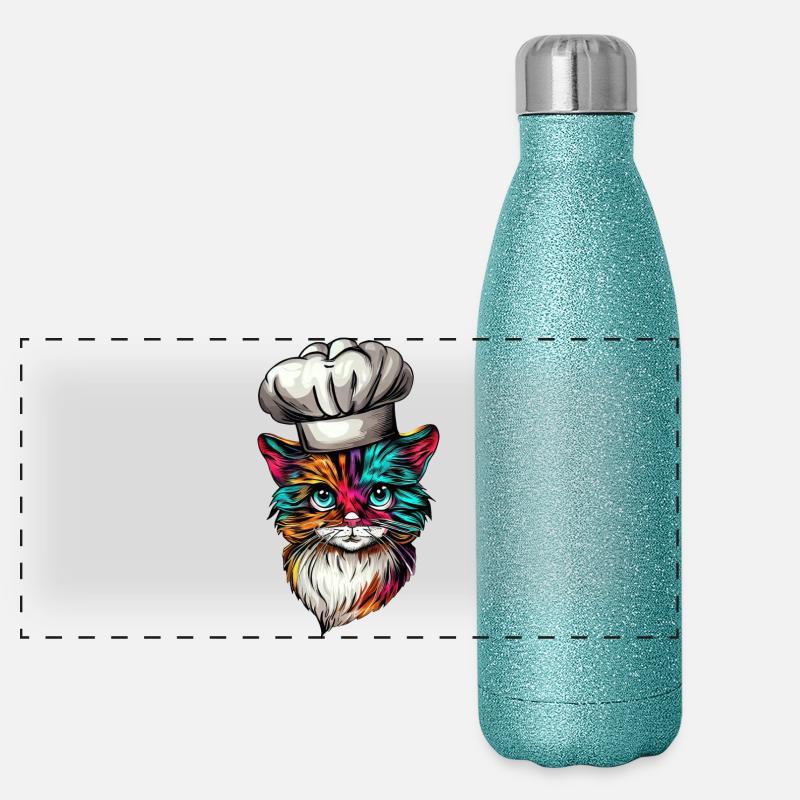 Cooking Cat with Rainbow, créatif Gourde isotherme panoramique pailletée 500 ml