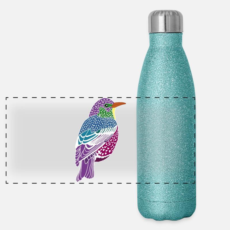 Mehrfarbiger Vogel Panorama Glitzer Isolierflasche 500 ml
