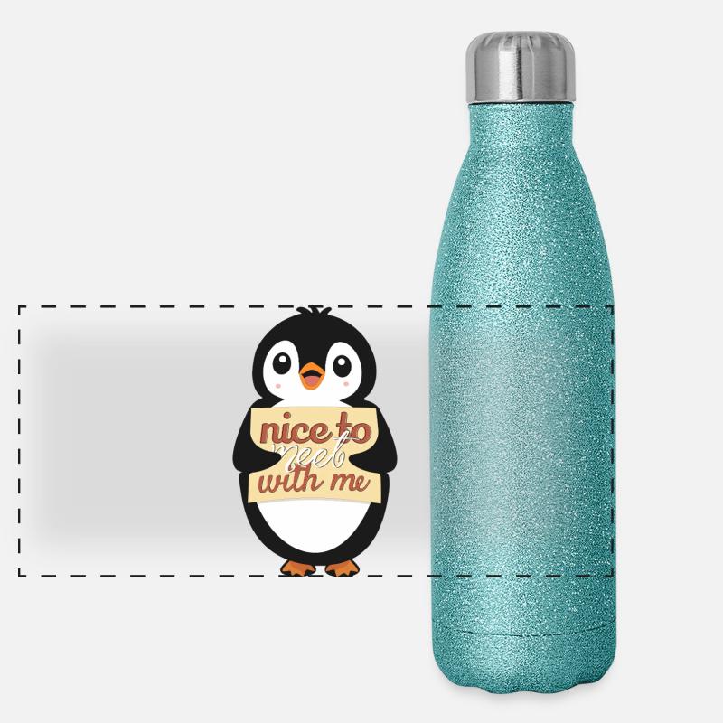 Pingouin avec Sympa de me rencontrer Gourde isotherme panoramique pailletée 500 ml