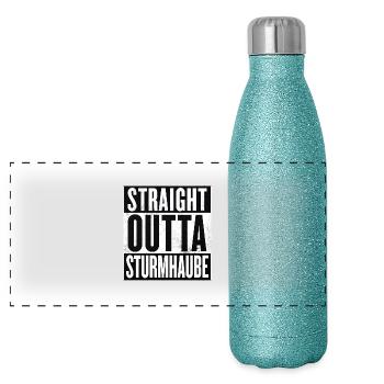 Straight Outta Sturmhaube - Panorama Glitzer Isolierflasche 500 ml - Blau Glitzer - Vorne