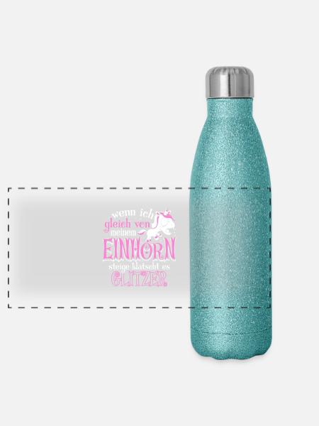 Einhorn Glitzer - Panorama Glitzer Isolierflasche 500 ml - Blau Glitzer - Vorne