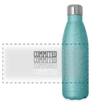 Engagé au travail, être là, vous promissed !! - Gourde isotherme panoramique pailletée 500 ml - paillettes bleues - Devant