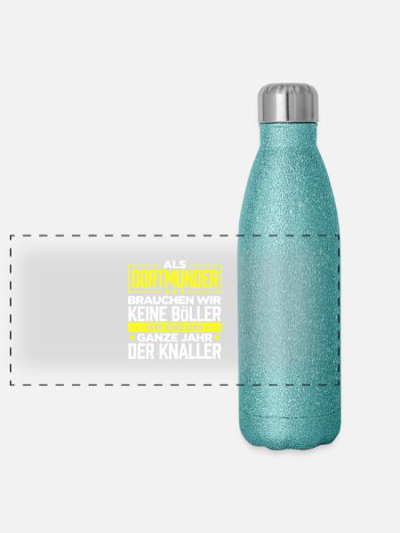 DORTMUNDER - Böller - Panorama Glitzer Isolierflasche 500 ml - Blau Glitzer - Vorne